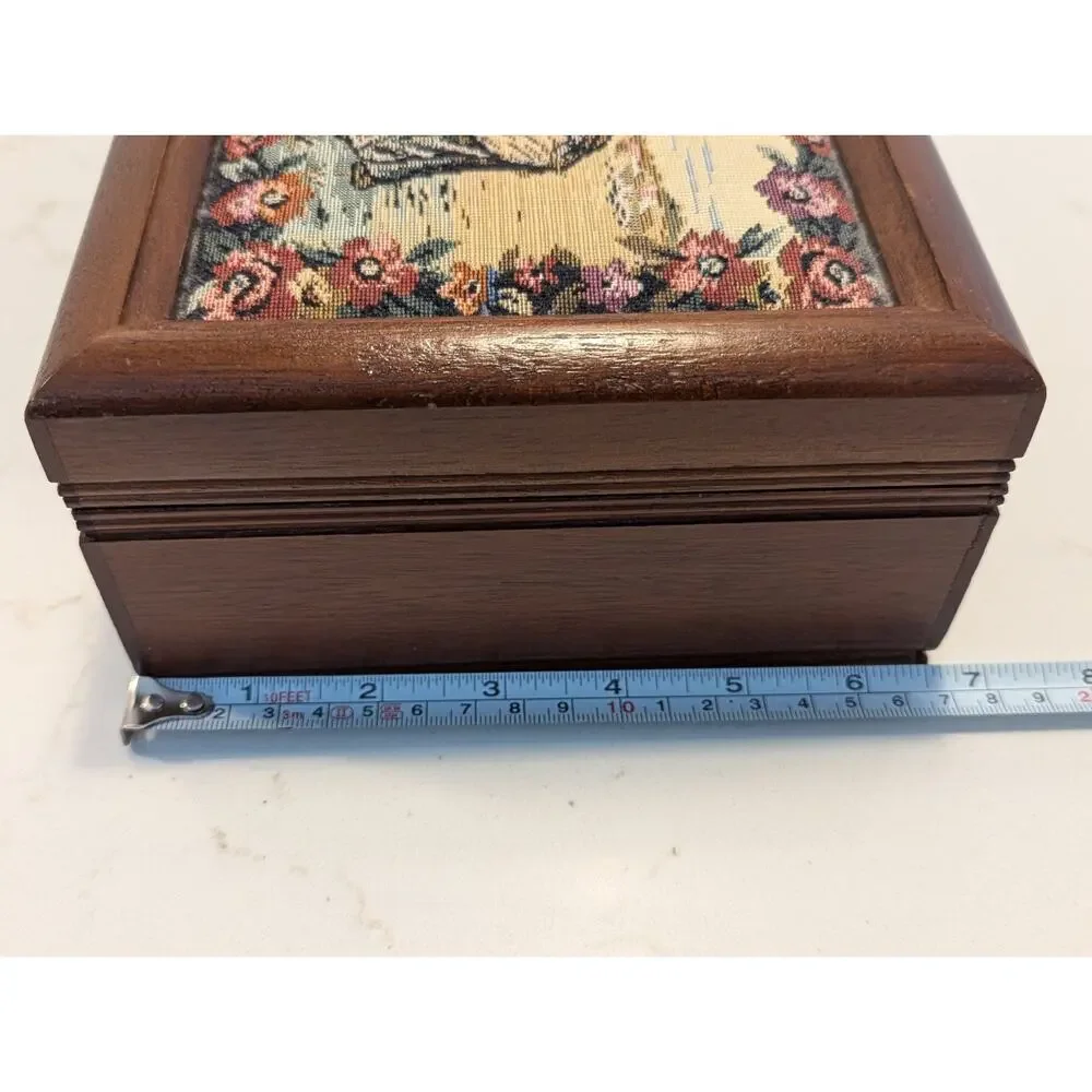 Vtg Wooden Jewelry Box Needlepoint Tapestry Florals African Ethnicity